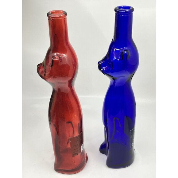 Happy Cat Wine Bottle Lot Of 2 Red & Cobalt Blue Rheinhessen Riesling Empty Vtg - Picture 2 of 9